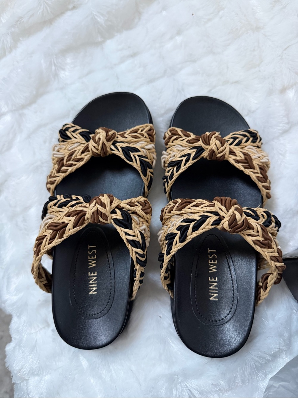 Nine West Black, Brown & Tan Braided Knot Slide Sandals